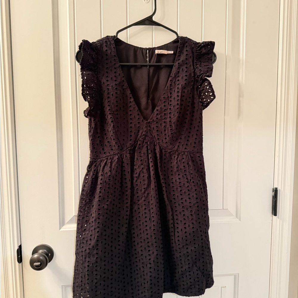 Black Eyelet Mini Dress with Ruffle Sleeves